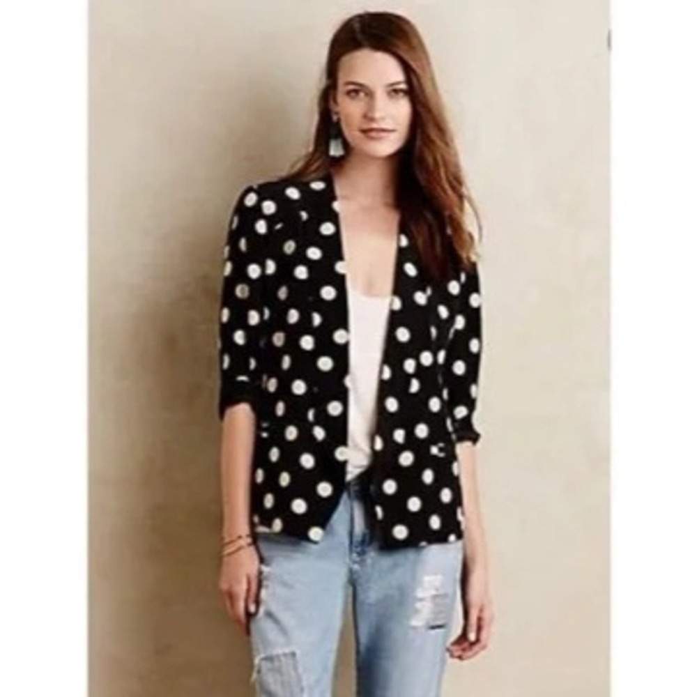 Anthropologie Corey Lynn Calter Polka Dot Point Open Gront 3/4 Sleeve Blazer - 2